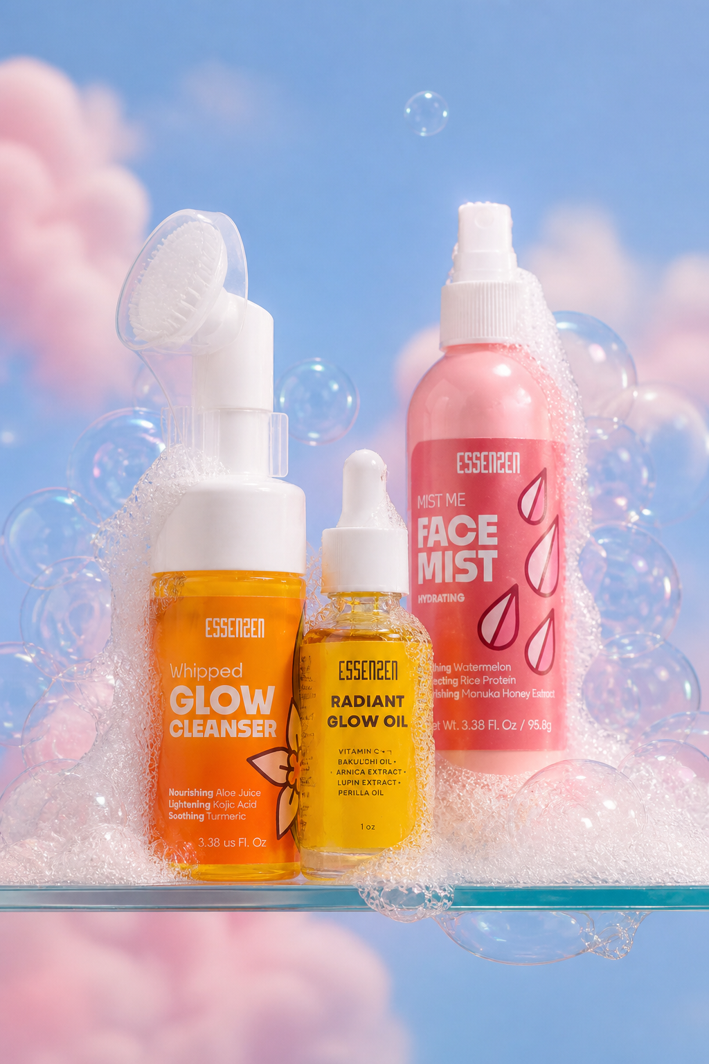 EssenZen Botanicals clean botanical face care collection for hydration brightening and radiance