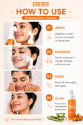 Step-by-step guide on how to use a whipped glow cleanser with a woman applying it and text instructions.