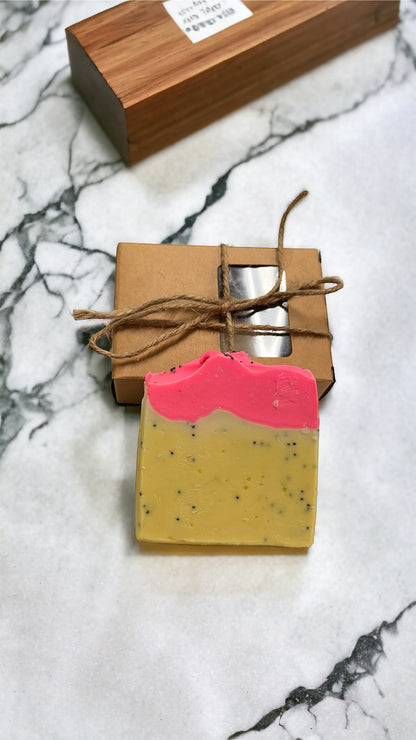 Triple Butter & Strawberry Handmade Soap with Poppy Seeds