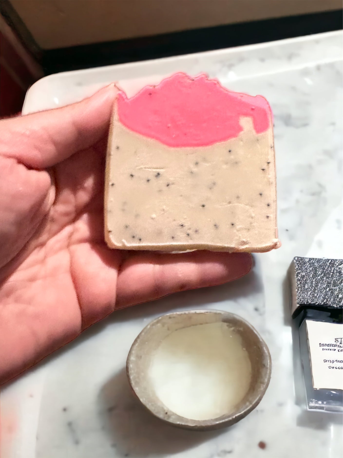 Triple Butter & Strawberry Handmade Soap with Poppy Seeds